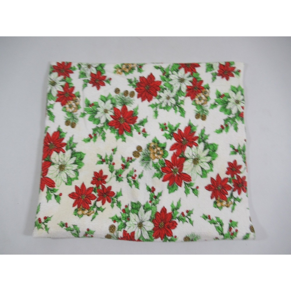 Vintage 60s 70s Poinsettia Christmas Terrycloth Tablecloth 49x82 Rectangle